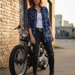 Harley Davidson Embroidered Plaid Western Shirt Womens Medium